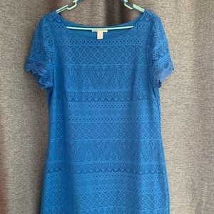 Above the knee blue lacy dress. Super cute!